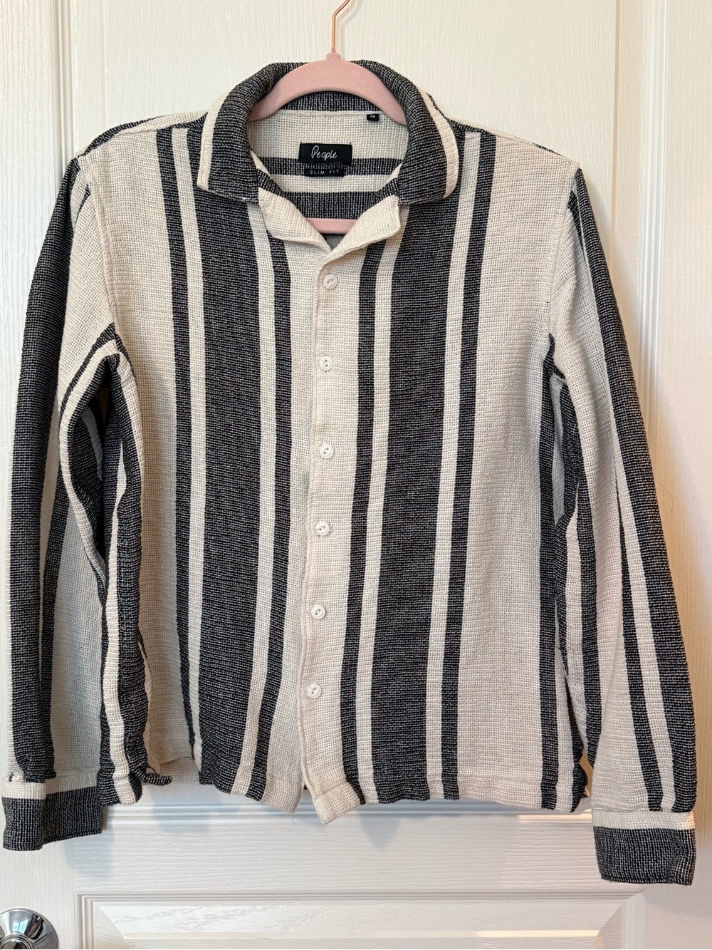 People Beige and Black Striped Button-Down Shirt